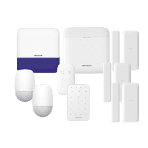 (AX PRO) KIT de Alarma AXP RO / Incluye: 1 Hub con bateria de respaldo/ 2 Sensores PIR / 3 Contactos Magnéticos mini / 1 Control Remoto / 1 Sirena Inalambrica Exterior /1 Teclado Inalámbrico / WiFi / Compatible con Hik-Connect P2P