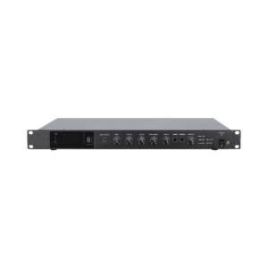 Amplificador de Audio | 1 canal | 350 W | Sistema 100V y Baja Impedancia | 4 Entradas de Micrófono Balanceadas | Bluetooth | USB | SD | FM | Montaje en Rack