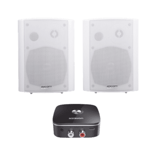 Kit  Altavoces + Modulo Receptor BT | Montaje en Pared | 2x20W RMS | Material ABS y Reja Metálica | Bracket de Metal | Color Blanco