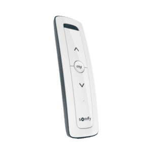 Control remoto 1 canal para motores de persiana Somfy con señal inalámbrica, instrucciones: sube, baja y detener, con posición favorita programada.