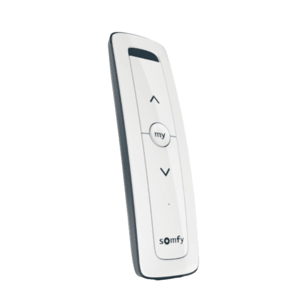 Control remoto 1 canal para motores de persiana Somfy con señal inalámbrica, instrucciones: sube, baja y detener, con posición favorita programada.