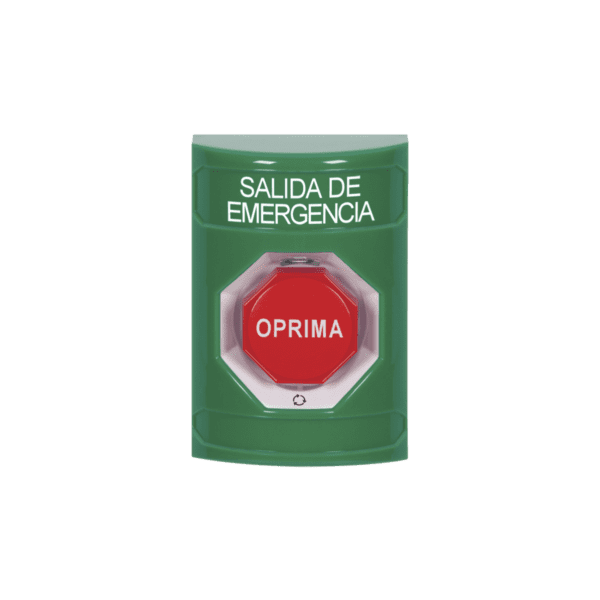 Botón de Salida de Emergencia , Texto en Español,  Acción Mantenida, Girar para Restablecer, LED de iluminación