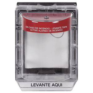 Cubierta Protectora de Policarbonato Serie Stopper II® , Con Bocina, Con Espaciador, Montaje Empotrado, Etiqueta en Español, IP54