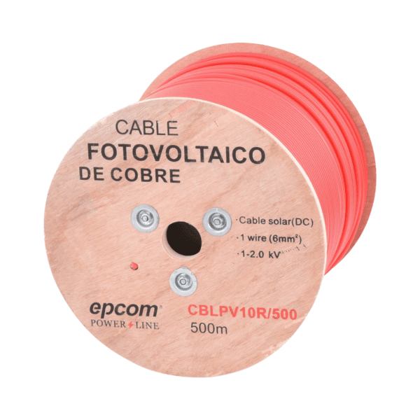 Carrete de 500 Metros / Cable Fotovoltaico Rojo  / Material COBRE / 6mm² (10AWG) / 2000 Vcc