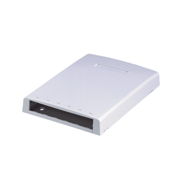 Caja de Montaje en Superficie, Con Accesorio para Resguardo de Fibra Óptica, Para 6 Módulos Mini-Com, Color Blanco