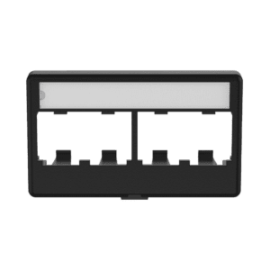Placa de Mobiliario Modular Estándar, Salidas Para 4 Puertos Mini-Com, Con Espacio Para Etiquetas, Color Negro