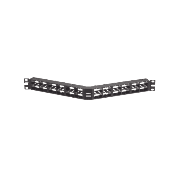 Panel de Parcheo Modular Mini-Com (Sin Conectores), Angulado, Sin Blindaje, Alta Densidad, de 48 puertos, 1UR
