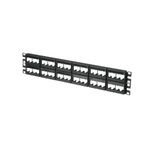 Panel de Parcheo Modular Mini-Com (Sin Conectores), Plano, Sin Blindaje, Con Etiqueta y Cubierta, de 48 puertos, 2UR