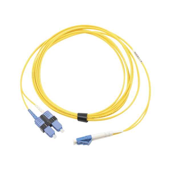 Jumper de Fibra Óptica Monomodo (OS2), XGLO, LC/UPC-SC/UPC Duplex, OFNR, Color Amarillo, 10 Metros