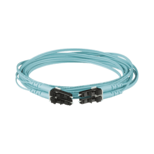 Jumper de Fibra Optica Multimodo 50/125 OM4, LC-LC Duplex, OFNR (Riser), Color Aqua, 1 Metro