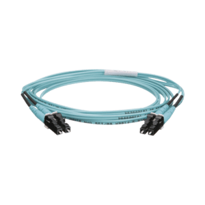 Jumper de Fibra Optica Multimodo 50/125 OM4, LC-LC Duplex, OFNR (Riser), Color Aqua, 2 Metros