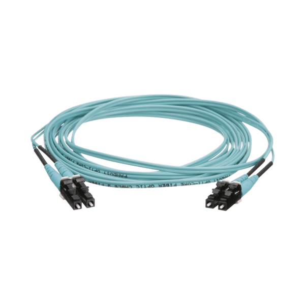Jumper de Fibra Óptica Multimodo 50/125 OM4, LC-LC Duplex, OFNR (Riser), Color Aqua, 5 Metros