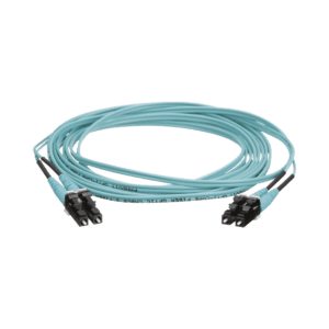 Jumper de Fibra Óptica Multimodo 50/125 OM4, LC-LC Duplex, OFNR (Riser), Color Aqua, 16 Metros