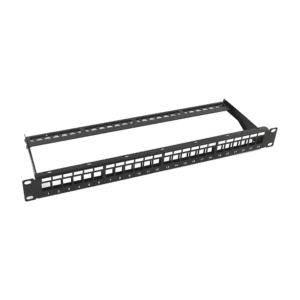 Patch panel modular sin blindaje de 24 puertos, 1U, con barra para organizar cable