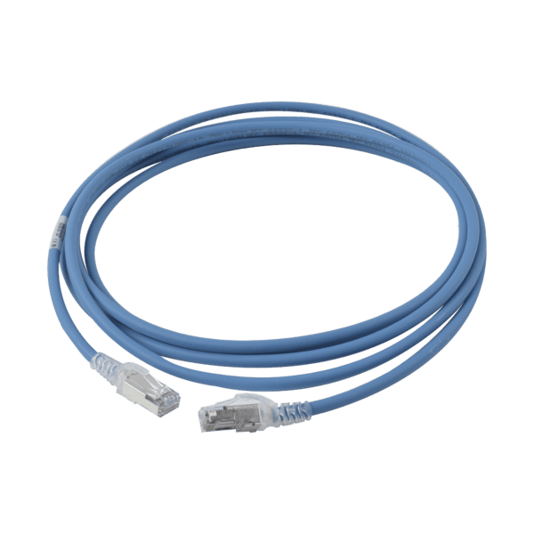 Patch Cord "Skinny" Cat6A Blindado S/FTP, 10ft, Diámetro Reducido 28 AWG, Color Azul