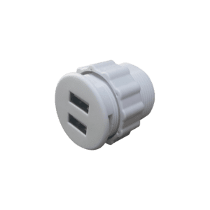 Mini empotrable redondo color blanco con 2 puertos USB, con cable