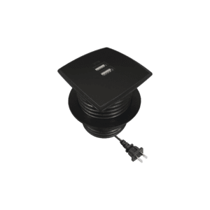 Caja cuadrada multy USB con 2 puertos USB y cable de corriente color negro