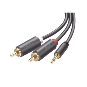 Cable Adaptador de 3.5mm Macho a 2 RCA Macho / 3 Metros / Color Gris / Blindaje Múltiple / ABS / Alta Calidad
