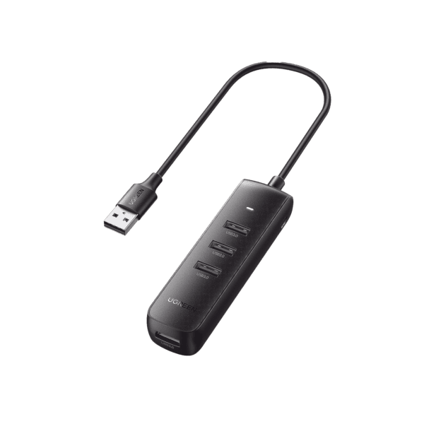 HUB USB-A 3.0 4 en 1 | 4 Puertos USB-A 3.0 (5Gbps) | Cable de 25 cm | Indicador Led | Ideal para Transferencia de Datos | Entrada USB-C para alimentar equipos de mayor consumo como discos duros | Color Negro.