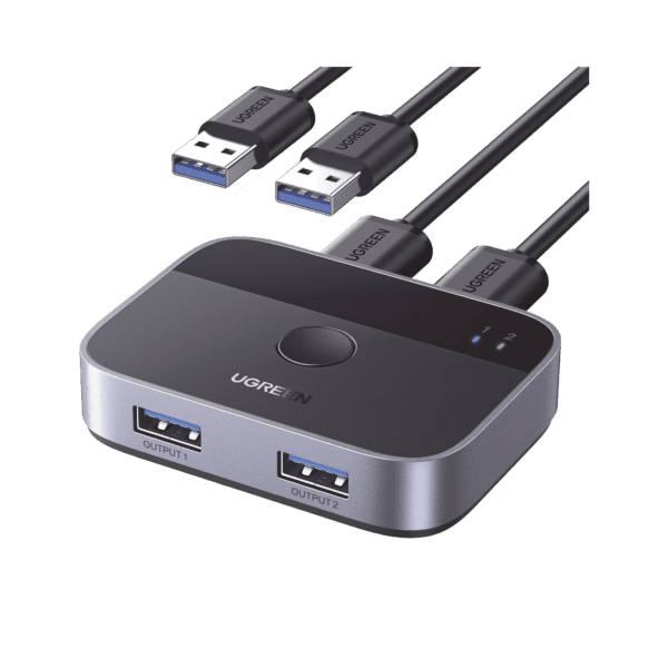Conmutador USB para Compartir 2 Puertos USB 3.0 a 2 PC ́s | Cambio Mediante Botón | Incluye Dos Cables USB de 1.5 m | ABS | Permite que 2 Usuarios Compartan 2 Dispositivos Periféricos USB 3.0, como una impresora, un escáner, etc.