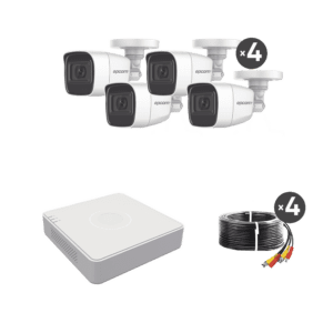 (MICRÓFONO Integrado) Kit TurboHD 1080p Lite / DVR 4 canales / Audio por Coaxitron / 4 Cámaras Bala de Metal con Micrófono Integrado