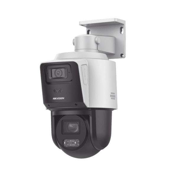[TandemVu] PTZ IP 4 Megapixel con Cámara Panoramica 4 Megapixel / 4X Zoom / Dual Light (40 mts IR + 30 mts Luz Blanca) / ACUSENSE / IP66  / PoE+ / DARKFIGHTER / Micro SD / Incluye Base para Techo o Pared