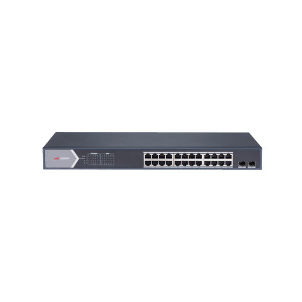 Switch Gigabit PoE+ / Administrable / 24 Puertos 1000 Mbps PoE+ / 2 Puertos SFP / Configuración Remota desde Hik-PartnerPro / PoE Extendido 250 Metros / 370 Watts