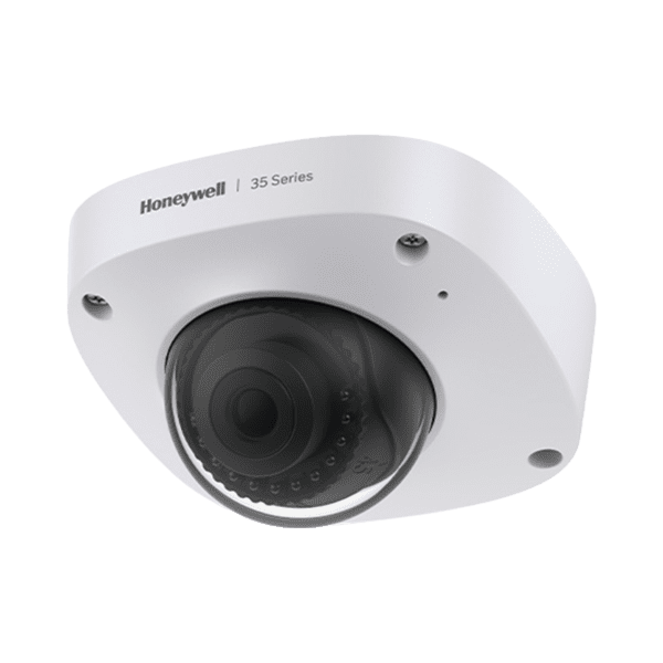 Mini Domo IP 5 Megapixel / Lente 2.8 mm / 30 mts IR / Ultra Baja Iluminación / NDAA / ONVIF /  IP67 / IK10 / IA (Filtro de Humanos y Vehiculos) / Merodeo / Conteo de Personas / PoE / Audio y Alarmas I/O / Serie 35 / Honeywell Security