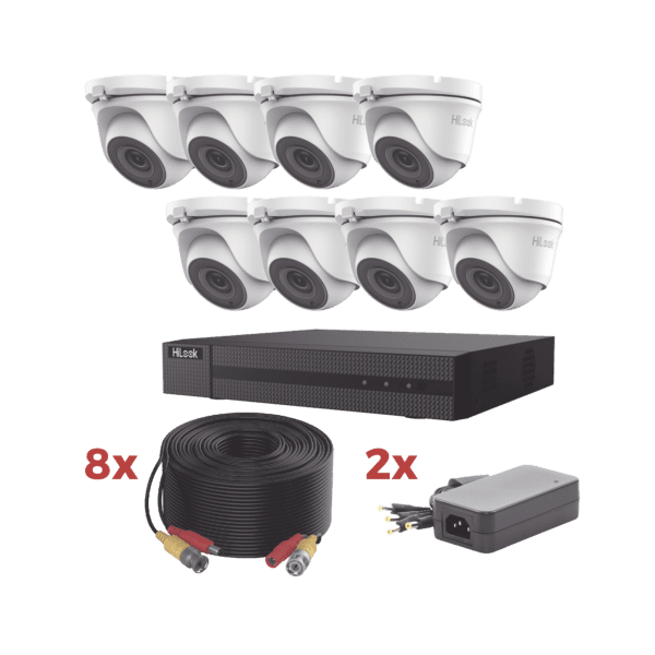 Kit TurboHD / DVR 8 Canales 1080p Lite / 8 Cámaras turret 1080p metalicas / 8 cables de 20 metros / 2 fuentes de 4 canales