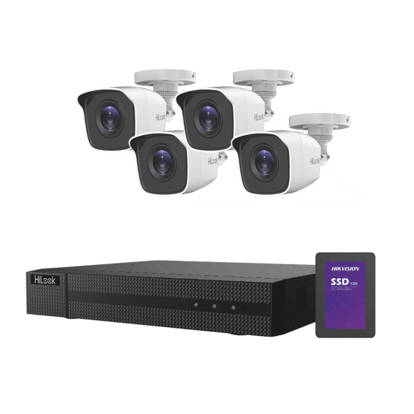 KIT TurboHD 1080p + SSD de 500 GB / DVR 4 canales / 4 Cámaras Bala de Metal / Fuente de Poder / Accesorios de Instalación