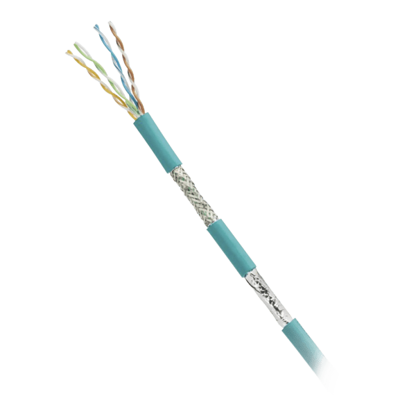 Bobina de Cable Blindado SF/UTP Categoría 5e de 4 pares, Uso Industrial con Resistencia al Aceite y Rayos UV, Multifilar 24/7 (Flexible), Color Azul Cerceta, Bobina de 305m