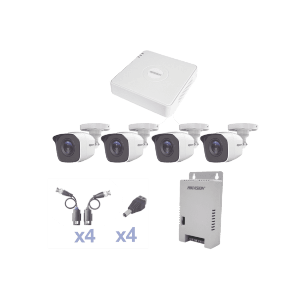 KIT TurboHD 1080 Lite / DVR 4 Canales / 4 Cámaras Bala (exterior 2.8 mm) / Transceptores / Conectores / Fuente de Poder Profesional