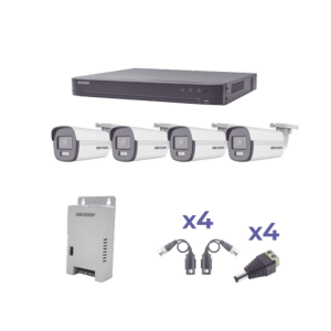 KIT COLORVU TURBOHD 1080p / DVR 4 Canales / 4 Cámaras Bala (exterior) lente 2.8mm / Fuente de poder profesional / Transceptores de video y Accesorios de corriente