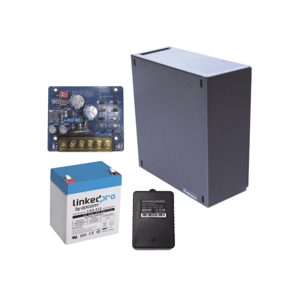Kit con fuente PLB2 con salida de 12 Vcc a 2.5 Amper, incluye transformador y batería de 12 V a 5.5 Amper