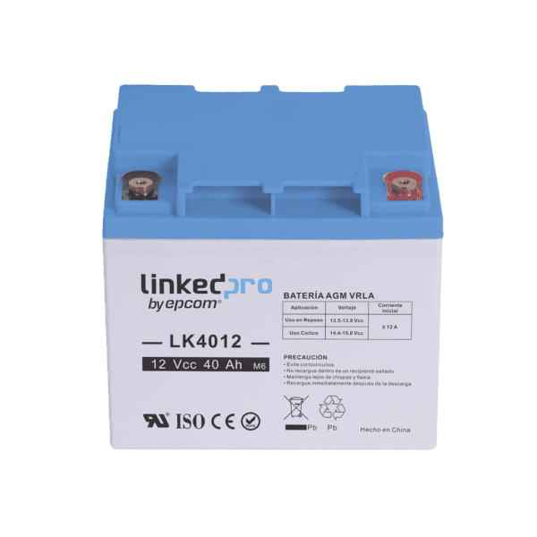 Batería 12 Vcc / 40 Ah / UL / Tecnología AGM-VRLA / Para uso en equipo electrónico, Alarmas de Intrusión / Incendio/ Control de acceso / Video Vigilancia / T2