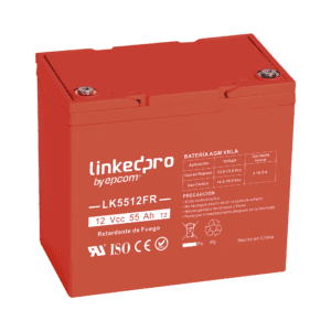 Batería 12 Vcc / 55 Ah / UL / Tecnología AGM-VRLA / Retardo a la flama / Para uso en equipo electrónico, Alarmas de Intrusión / Incendio/ Control de acceso / Video Vigilancia / T2