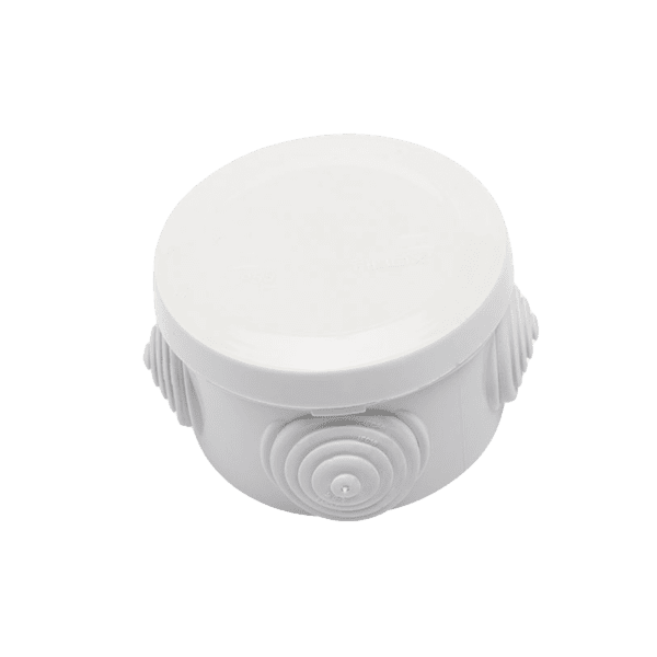 Caja Derivación-Conexión de Plástico Circular con 4 Glándulas de Goma (70 diámetro X 48 alto mm). Para Instalaciones Comerciales,  Residenciales e Industriales. Cerrado a Presión.